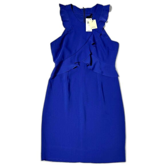 NWT $158 Trina Turk Sleeveless Ruffle Shift Dress Royal Blue Women's Size 8 (A2) - Picture 1 of 9